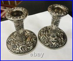 Vintage Zoomorphic Birmingham Hallmarked Sterling Silver Pair Candlesticks B&Co