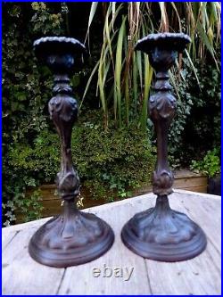Vintage / antique 2 x metal candlestick holders with beautiful details