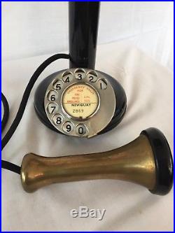 Vintage black / brass candlestick, GPO type No 150 telephone