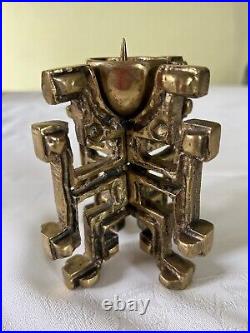 Vintage brass Brutalist pillar candlestick rare