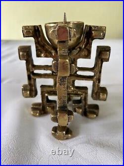 Vintage brass Brutalist pillar candlestick rare