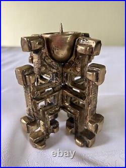 Vintage brass Brutalist pillar candlestick rare