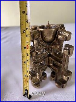 Vintage brass Brutalist pillar candlestick rare