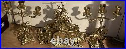 Vintage brass Clock on horseback clock and 2 X candle sticks set of 3