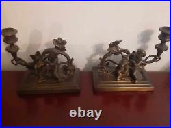 Vintage bronze antique very ornate pair of candle holders