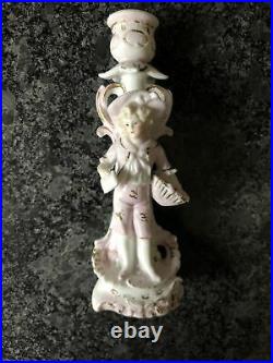 Vintage dresden vase & Unmarked figurine candle stick