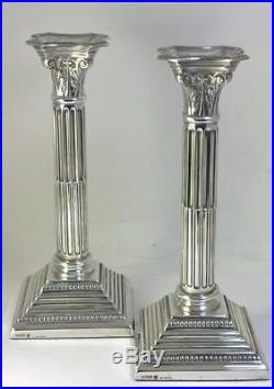 Vintage hallmarked Sterling Silver 21cm Corinthian Column Candlesticks 1985