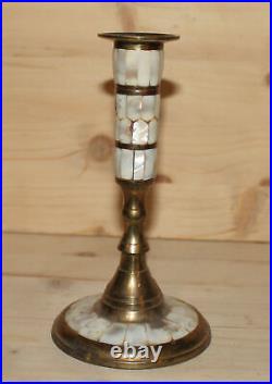 Vintage hand crafted ornate brass/mop candlestick candle holder