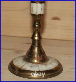 Vintage hand crafted ornate brass/mop candlestick candle holder