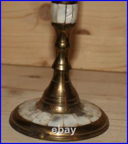 Vintage hand crafted ornate brass/mop candlestick candle holder