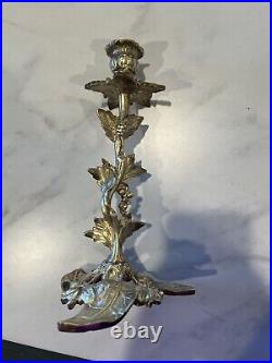 Vintage hand made ornate floral brass candlestick