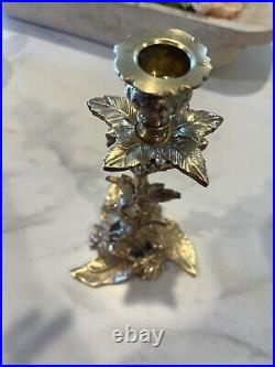 Vintage hand made ornate floral brass candlestick