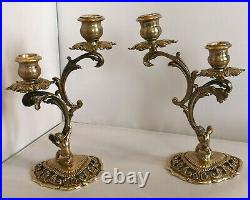 Vintage pair Putti Cupid Cherub candlesticks candelabra sterling silver italian
