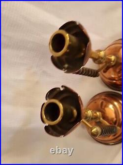 Vintage pair of Copper and Brass Candlesticks designed by Christopher Dresser