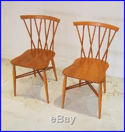 Vintage pair of Ercol Windsor candlestick dining chairs, x2. Mid century classic