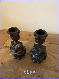 Vintage pair of Metal Owl Candle holders possibly bronze