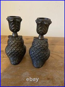 Vintage pair of Metal Owl Candle holders possibly bronze