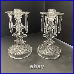 Vintage pair of crystal candlestick holder with crystal prisms