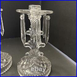 Vintage pair of crystal candlestick holder with crystal prisms