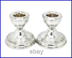 Vintage pair of sterling silver dwarf squat candlesticks on round bases