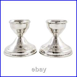 Vintage pair of sterling silver dwarf squat candlesticks on round bases