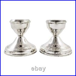 Vintage pair of sterling silver dwarf squat candlesticks on round bases