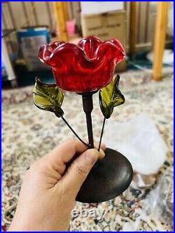 Vintage rose calla candle stick with metal stand