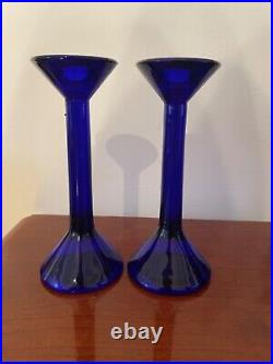 Vintage set of (5) Cobalt Blue Glass Candlesticks Holders