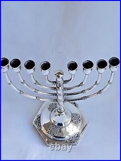 Vintage small Solid Sterling silver 925 candle holder Menorah Chanukah Israel