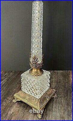 Vtg 5 Light Crystal Brass Prisms Candelabra Candlestick Lamp Hollywood 2 Avail