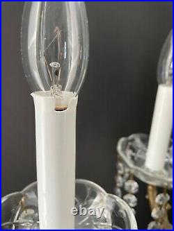 Vtg 5 Light Crystal Brass Prisms Candelabra Candlestick Lamp Hollywood 2 Avail
