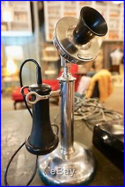Vtg Antique Chrome Candlestick Phone Western Electric With Ringer