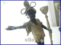 Vtg Antique Ornate Blackamoor Statue Bronze Sculpture Candlestick 16