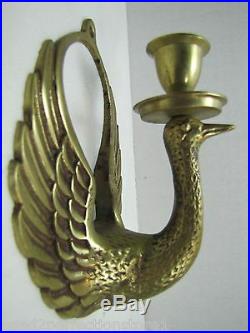 Vtg Brass Bird Candlestick Holder Wall Mount Sconce phoenix swan finely detailed