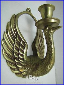 Vtg Brass Bird Candlestick Holder Wall Mount Sconce phoenix swan finely detailed