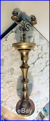 Vtg Brass Candlestick Candle Holder & Holly Water Floor Altar Church 24'' tall