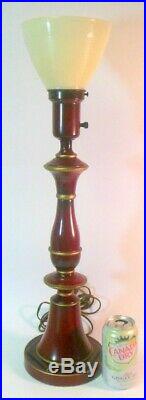 Vtg Burgundy Red TOLE Metal Lamp Candlestick