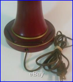 Vtg Burgundy Red TOLE Metal Lamp Candlestick