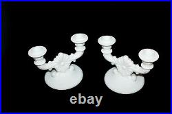 Vtg Candle Stick Holder Pair Candelabra Set 2 White Milk Glass Floral Motif