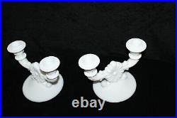 Vtg Candle Stick Holder Pair Candelabra Set 2 White Milk Glass Floral Motif