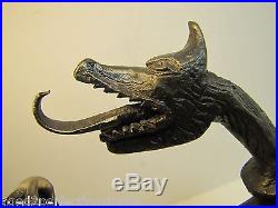 Vtg Dragon Head Figural Candlestick hand hammered wrought iron ornate detail