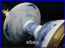 Vtg Frederick Cooper Candlestick Porcelain Asian Style Lamp in Blue + White