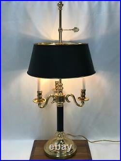 Vtg Large 34 Brass Bouillotte Lamp 3 Arm Candlestick Black Shade Executive Desk