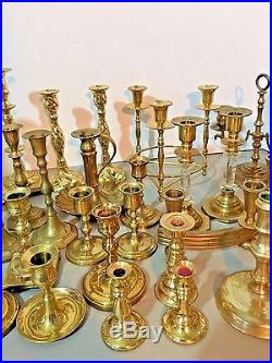 Vtg Lot of 28 Brass Candlestick Holders Wedding Home Church Inn Christmas Decor
