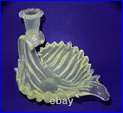 Vtg Murano Venice Iridescent Blown Glass Shell Candlestick Holder Italy Glows