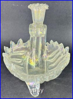 Vtg Murano Venice Iridescent Blown Glass Shell Candlestick Holder Italy Glows