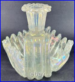 Vtg Murano Venice Iridescent Blown Glass Shell Candlestick Holder Italy Glows