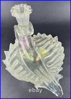 Vtg Murano Venice Iridescent Blown Glass Shell Candlestick Holder Italy Glows