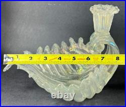 Vtg Murano Venice Iridescent Blown Glass Shell Candlestick Holder Italy Glows