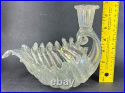 Vtg Murano Venice Iridescent Blown Glass Shell Candlestick Holder Italy Glows